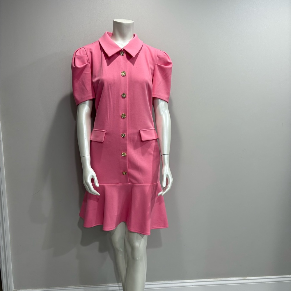 KARL LAGERFELD Women's Collared Short Puffed Sleeve Above The Knee Sheath Dress